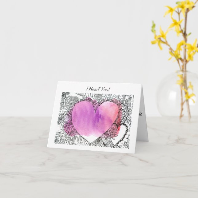 Tarjeta Precioso San Valentín de pluma, tinta y acuarela (flor amarilla)