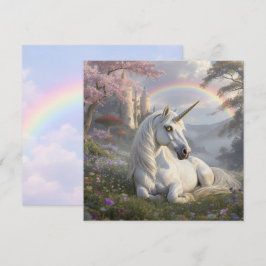 Tarjeta Precioso Unicornio, Castillo y Arcoíris