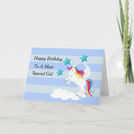 Tarjeta Precioso Unicornio y Estrellas Azules
