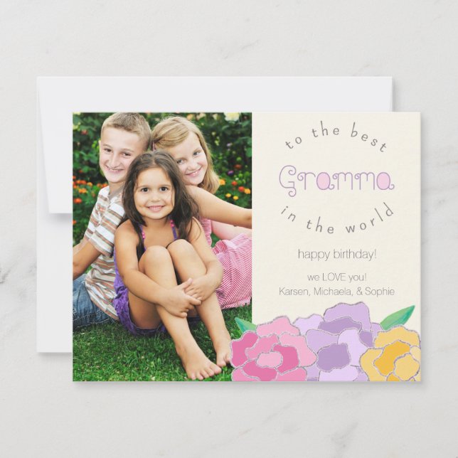 Tarjeta Precious Florals Happy Birthday Gramma Photo Card (Anverso)