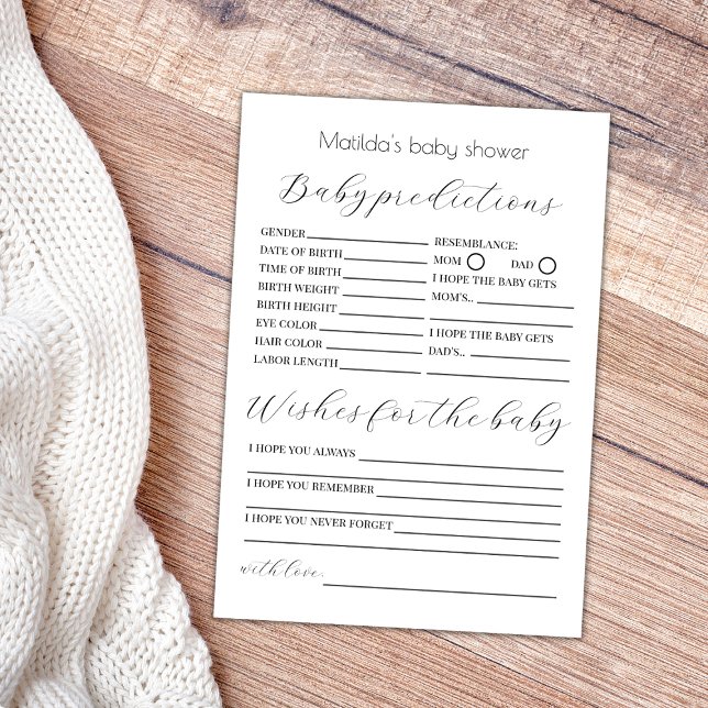 Tarjeta Predicciones para bebés y juego de deseo de Baby S (baby predictions and wishes for the baby shower game minimalist elegant gender neutral)
