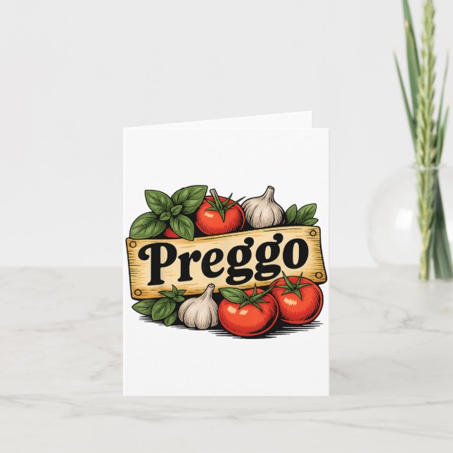 Tarjeta Preggo Costume Pregnancy Announcement Preggo Pasta (Anverso)