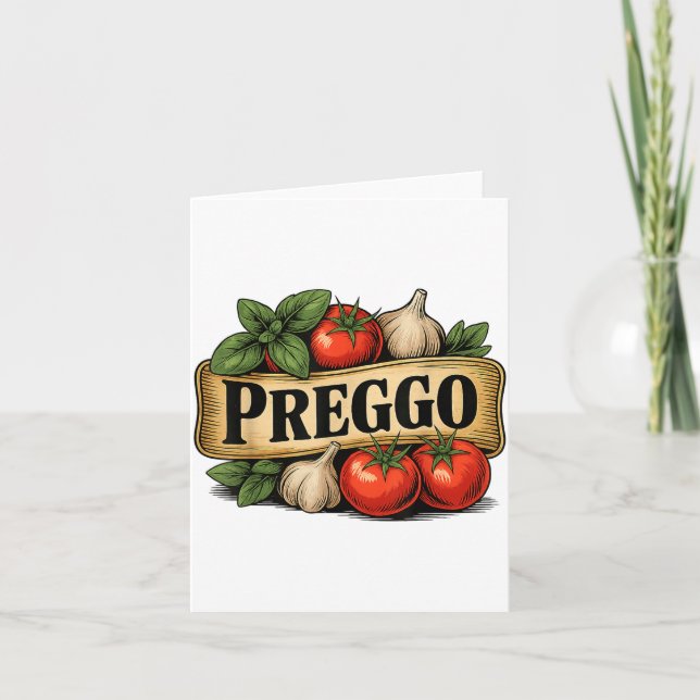 Tarjeta Preggo Costume Pregnancy Announcement Prego Pasta  (Anverso)