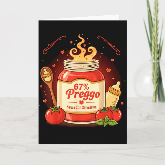 Tarjeta Preggo Sauce Pasta Pregnancy Announcement Funny 67 (Anverso)