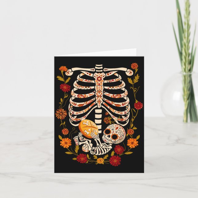 Tarjeta Pregnancy Skeleton Dia De Los Muertos Mexican Bell (Anverso)