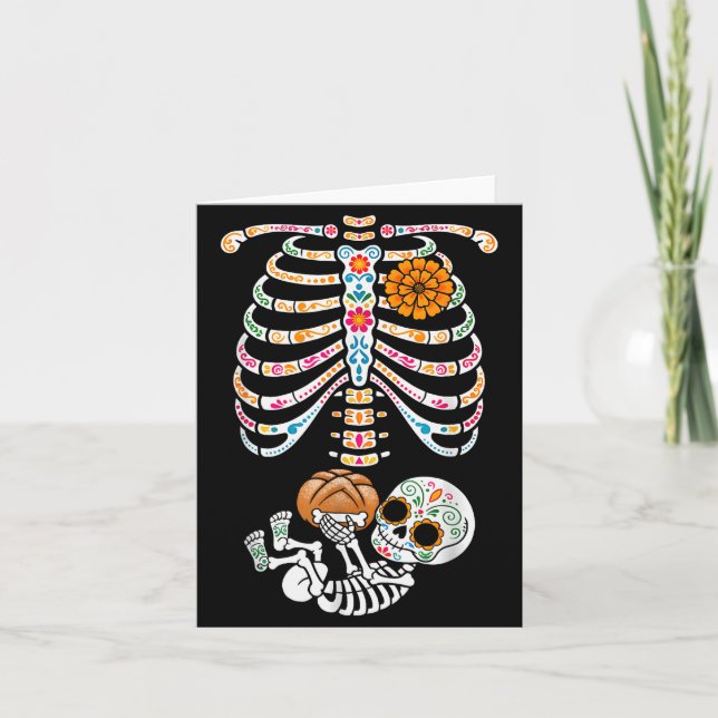 Tarjeta Pregnancy Skeleton Dia De Los Muertos Mexican Bell (Anverso)