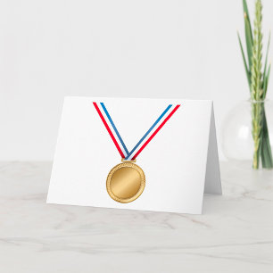Tarjeta Premio Medalla de Oro con Cinta Azul Blanca Roja