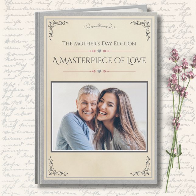 Tarjeta Premium del Día de la Madre de Cuento de L (Premium Silver Mother's Day Card with Custom Photo | Modern Storybook Heirloom Keepsake for Mom)