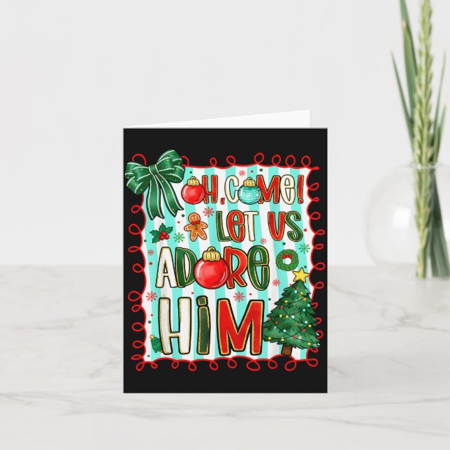 Tarjeta Preppy Christian Oh Come Let Us Adore Him Christma (Anverso)