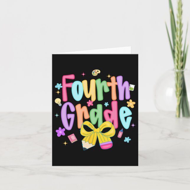 Tarjeta Preppy Cuarto Grado Regreso a la Escuela Primer Dí (Anverso)