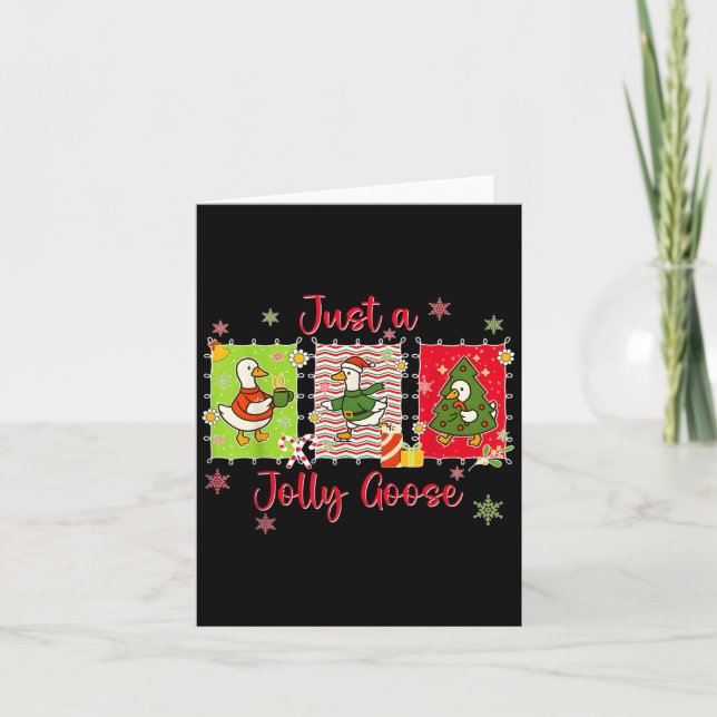 Tarjeta Preppy Cute Just A Jolly Goose Merry Goosemas Chri (Anverso)