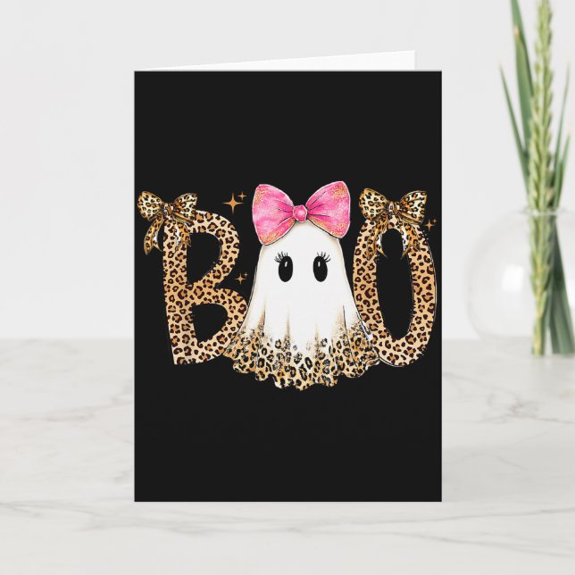 Tarjeta Preppy Ghost Boo,leopard Soky Coquette,halloween F (Anverso)
