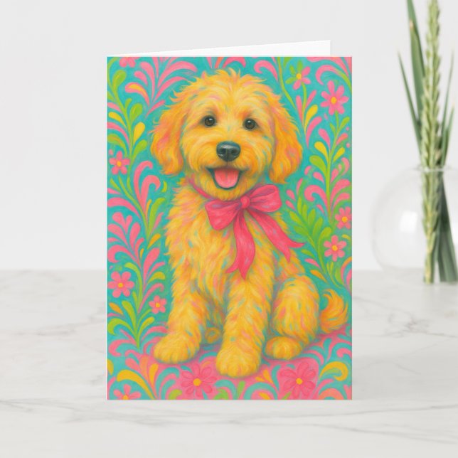 Tarjeta Preppy Golden Doodle (Anverso)