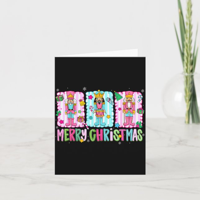 Tarjeta Preppy Merry Christmas Cute Nk Nutcracker Girl Wom (Anverso)