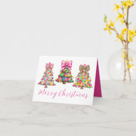 Tarjeta Preppy Pink and Green Christmas Trees