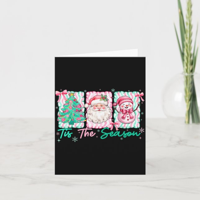 Tarjeta Preppy Tis The Season Santa Snowman Merry Christma (Anverso)