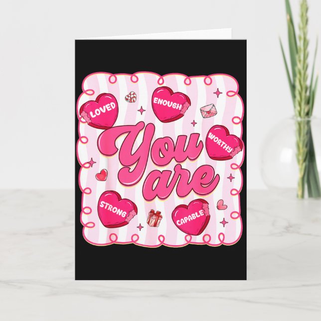 Tarjeta Preppy Valentine Heart Teacher You Are Enough Girl (Anverso)