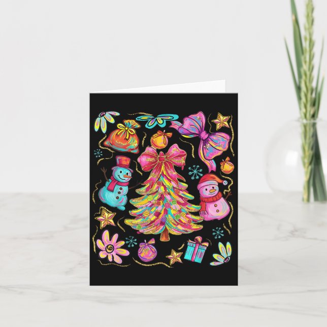 Tarjeta Preppy Xmas Coquette Bow Lace Merry Bright Christm (Anverso)