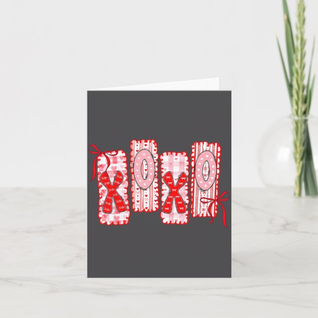 Tarjeta Preppy Xoxo Coquette Bow Hearts Valentine's Day Wo (Anverso)