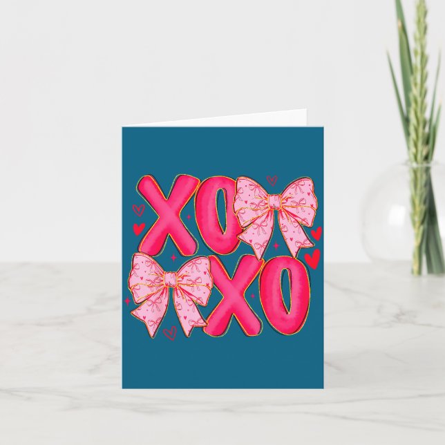 Tarjeta Preppy Xoxo Coquette Bow Hearts Valentine's Day Wo (Anverso)