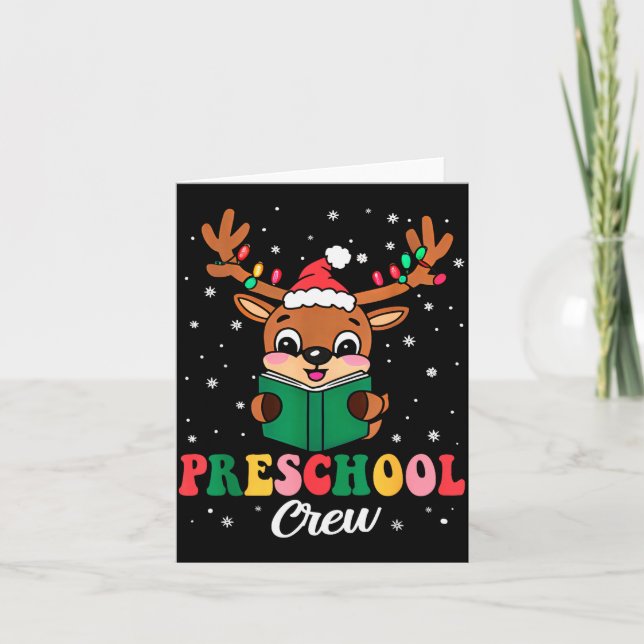 Tarjeta Preschool Crew Xmas Funny Reindeer Teacher Student (Anverso)