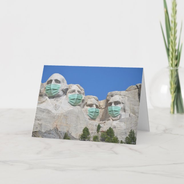 Tarjeta Presidentes de Mt. Rushmore vistiendo máscaras (Anverso)