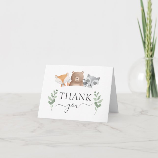 Tarjeta Presupuesto Gracias a Baby Shower Woodland Greener (Anverso)