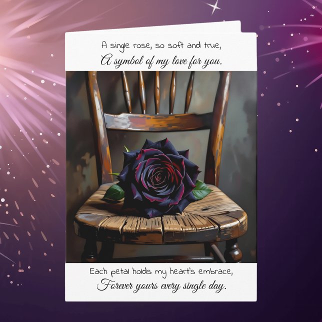 Tarjeta Pretty Black Rose on Rustic Chair | Anniversary (Subido por el creador)