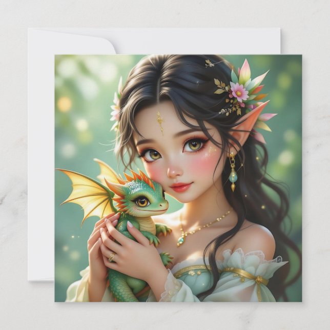 Tarjeta Pretty Elven Fairy & Dragon Ethereal (Anverso)