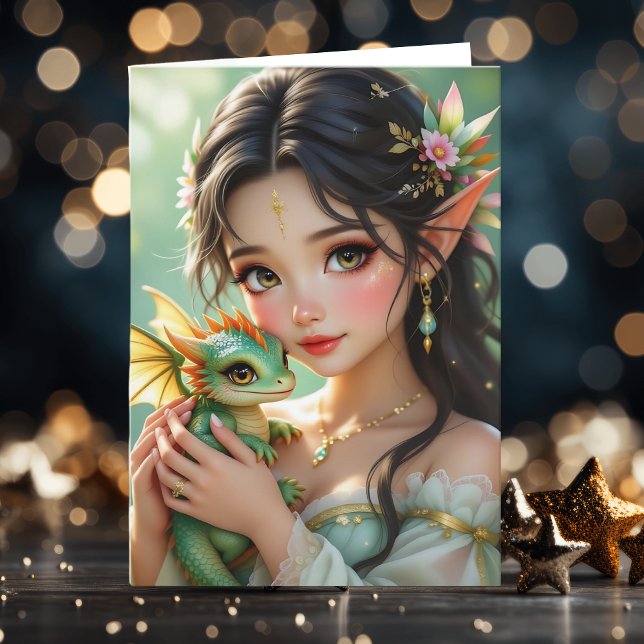 Tarjeta Pretty Elven Fairy & Dragon | Thinking About You (Subido por el creador)