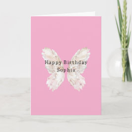 Tarjeta Pretty Girly Pink Butterfly Wings Birthday