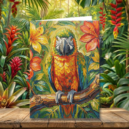 Tarjeta Pretty Impasto Colorful Parrot | Happy Birthday