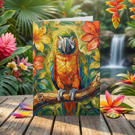 Tarjeta Pretty Impasto Colorful Parrot Thinking About You