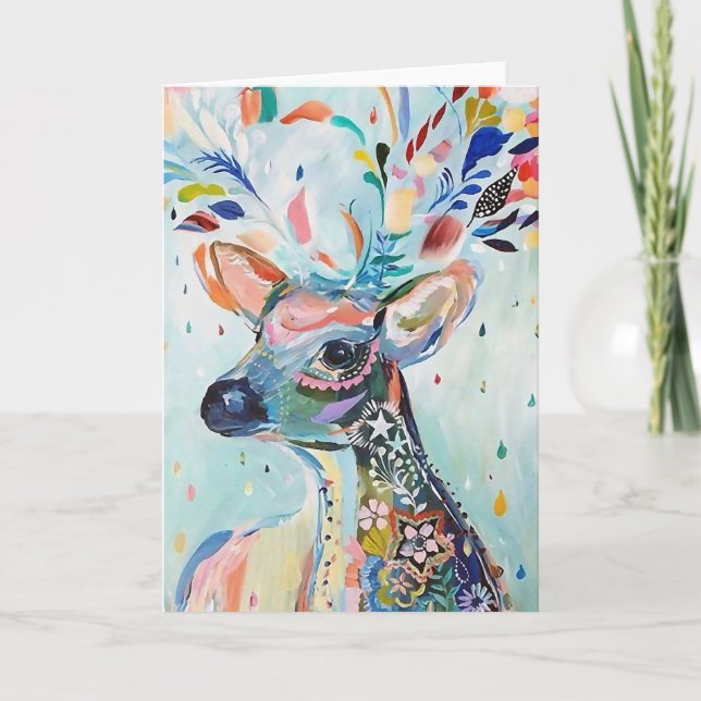 Tarjeta Pretty Modern Deer Art Flower Antlers (Anverso)