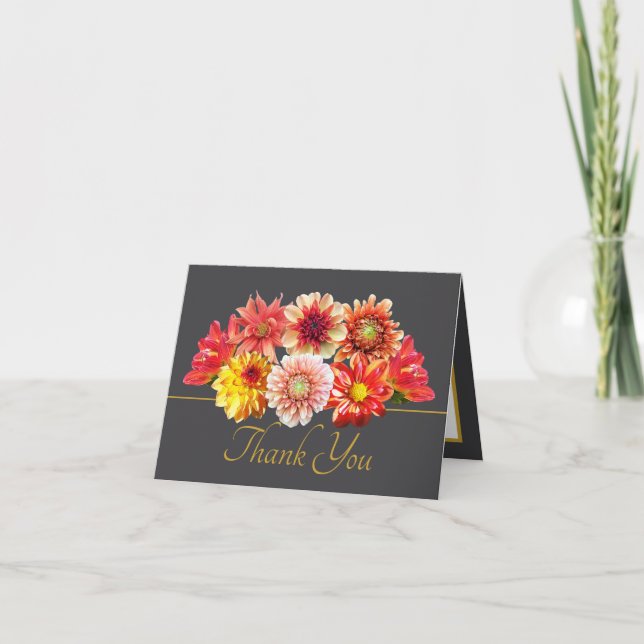 Tarjeta Pretty Orange/Red Dahlias Floral Bouquet Thank You (Anverso)