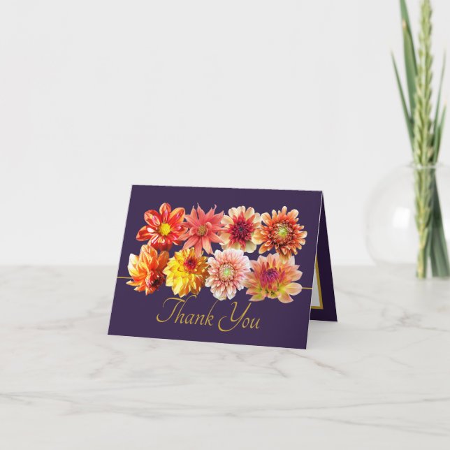 Tarjeta Pretty Orange/Red Dahlias Floral Bouquet Thank You (Anverso)