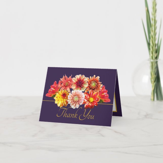 Tarjeta Pretty Orange/Red Dahlias Floral Bouquet Thank You (Anverso)
