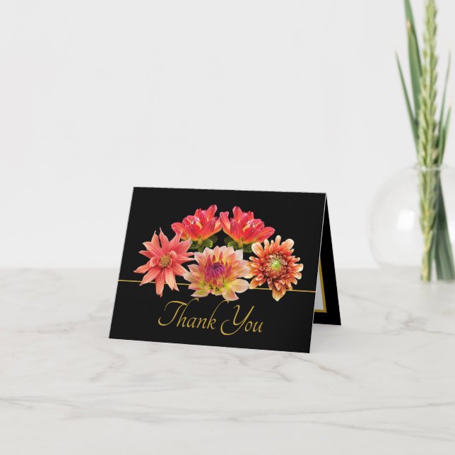 Tarjeta Pretty Orange/Red Dahlias Floral Bouquet Thank You (Anverso)