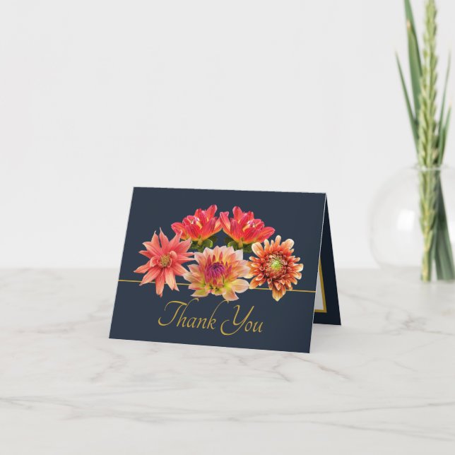 Tarjeta Pretty Orange/Red Dahlias Floral Bouquet Thank You (Anverso)
