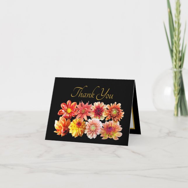 Tarjeta Pretty Orange/Red Dahlias Floral Bouquet Thank You (Anverso)