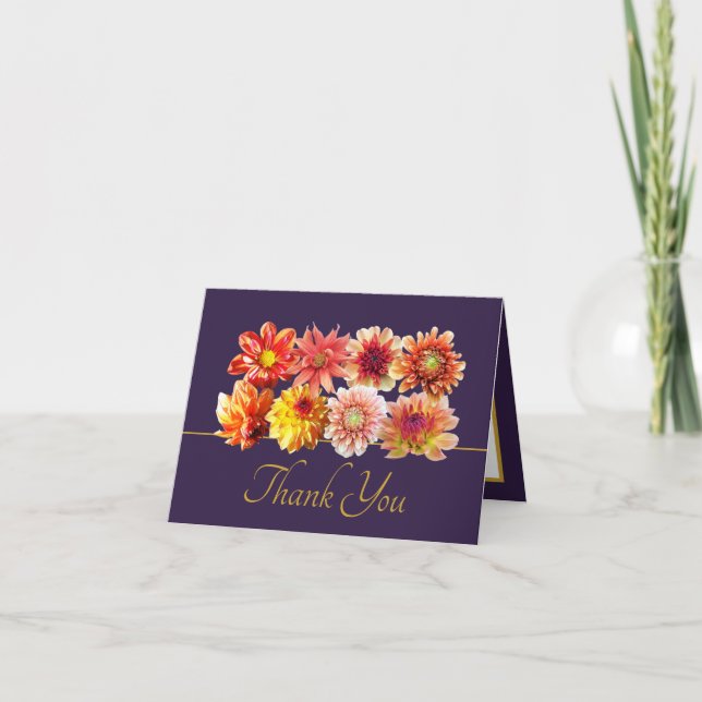 Tarjeta Pretty Orange/Red Dahlias Floral Bouquet Thank You (Anverso)