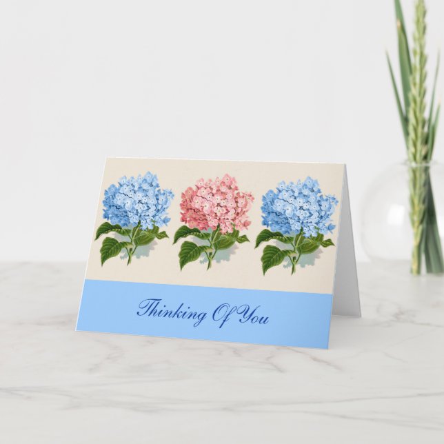 Tarjeta Pretty Pink Blue Hyrdangeas Thinking of You Custom (Anverso)