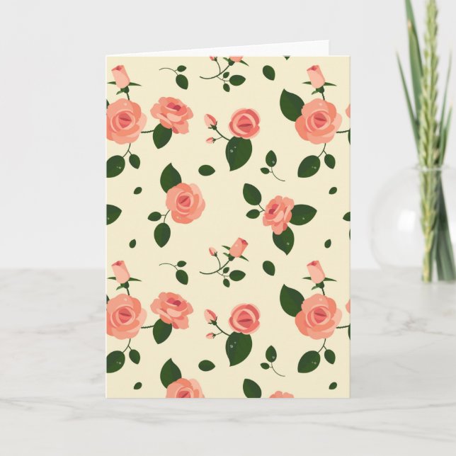 Tarjeta Pretty Pink Roses Pastel Pink Pattern (Anverso)