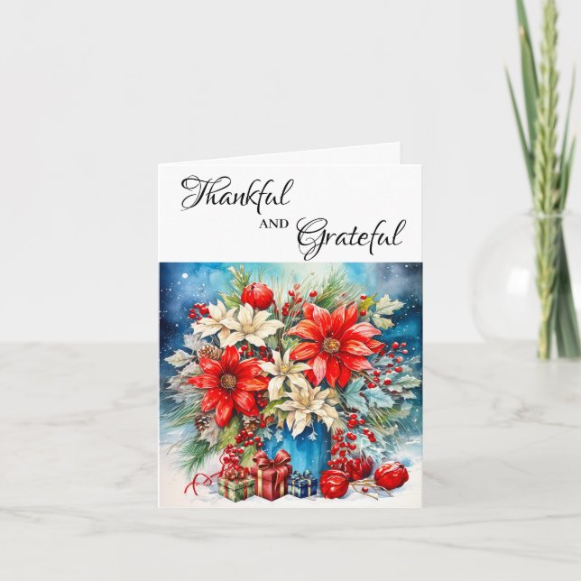 Tarjeta Pretty Poinsettia Plant and Gifts Greeting Card (Anverso)