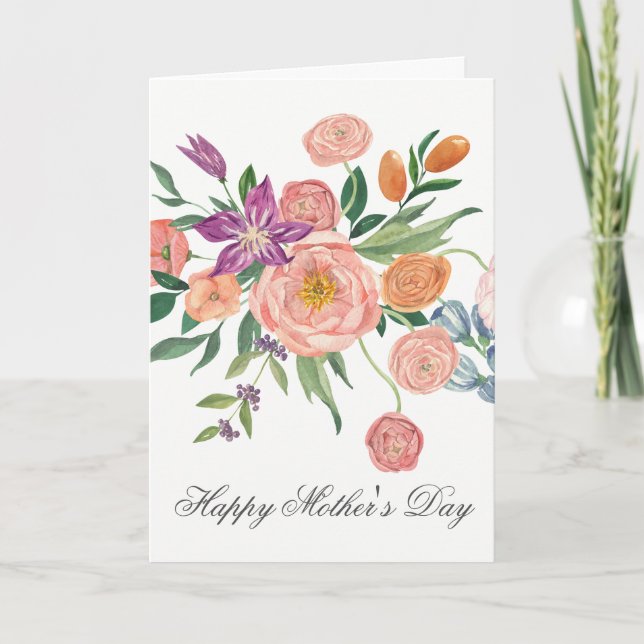 Tarjeta Pretty Watercolor Florals Mothers Day Card (Anverso)