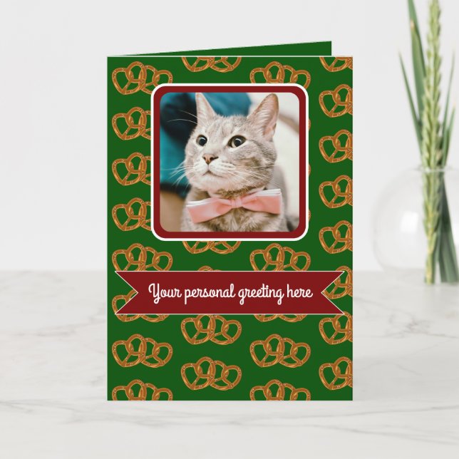 Tarjeta Pretzel patrón vacaciones deseos - su foto y texto (Anverso)