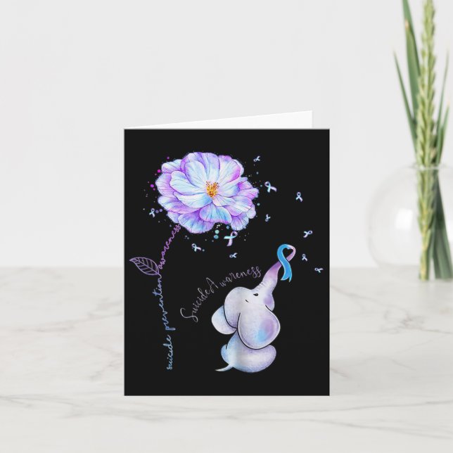 Tarjeta Prevención suicida Conciencia Flor Elefante Ribbo (Anverso)