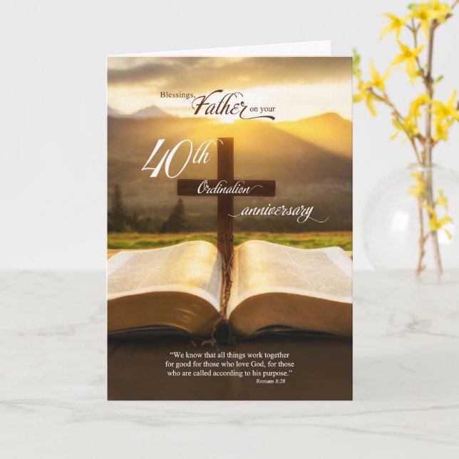 Tarjeta Priest 40th Ordination Anniversary Bible (flor amarilla)