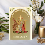 Tarjeta Priest Anniversary Mary Jesus Catholic<br><div class="desc">This is a beautiful traditional Catholic customized image of the Blessed Virgin Mary with the Child Jesus on a gold Marian Cross with red and pink roses. Inside is the famous prayer, THE BEAUTIFUL HANDS OF A PRIEST. All text and fonts may be modified to suit the occasion and recipient....</div>