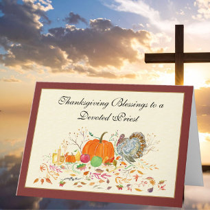 Tarjeta Priest Turkey con la fiesta de Acción de Gracias d
